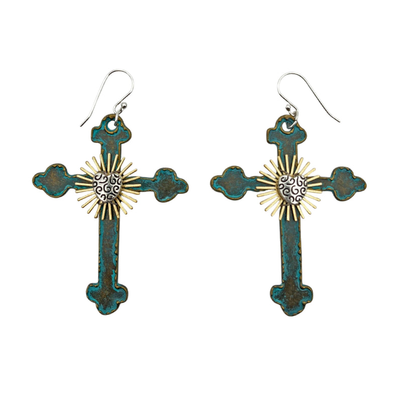 Cheryl Sheppard "Patina Green Cross" Earrings