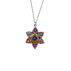 Seeka Golden Star of David with Flower Judaic Necklace