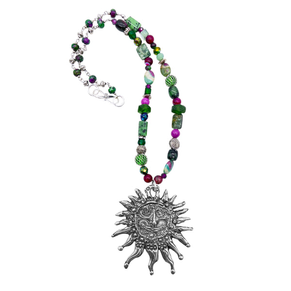 One of a Kind Ruby & Zoisite Beaded Sun Necklace