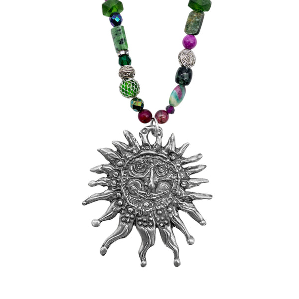 One of a Kind Ruby & Zoisite Beaded Sun Necklace