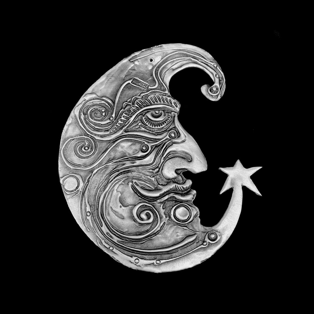 crescent moon face drawing tattoo
